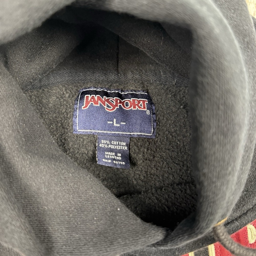 VTG Jansport Black Hoodie Embroidered Spellout Sz‎ L Blokecore - Picture 3 of 7